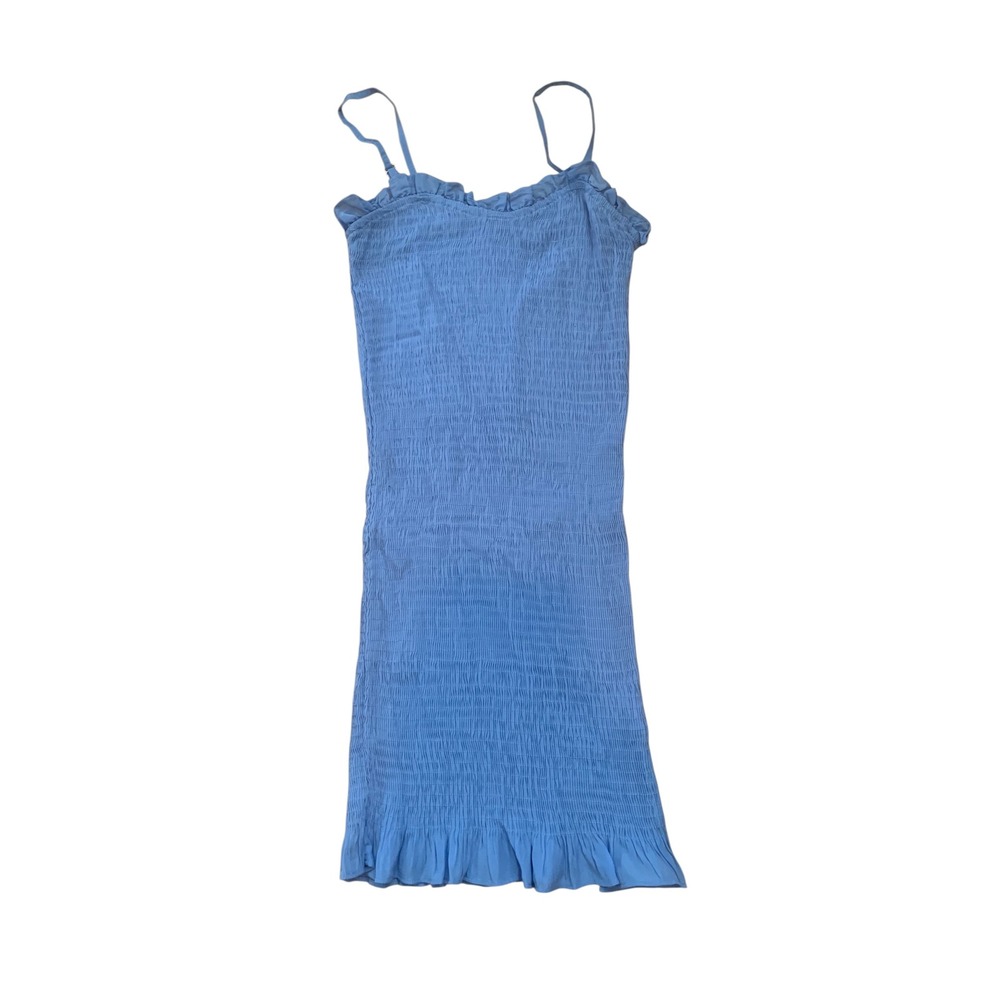 Blue Smocked Mini Dress Ruffle Cottagecore Romantic Festival Sun Mini